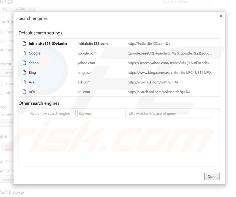 Removendo initialsite123.com do motor de pesquisa padrão do Google Chrome