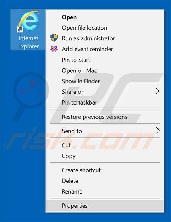 Removendo initialsite123.com do atalho do Internet Explorer passo 1