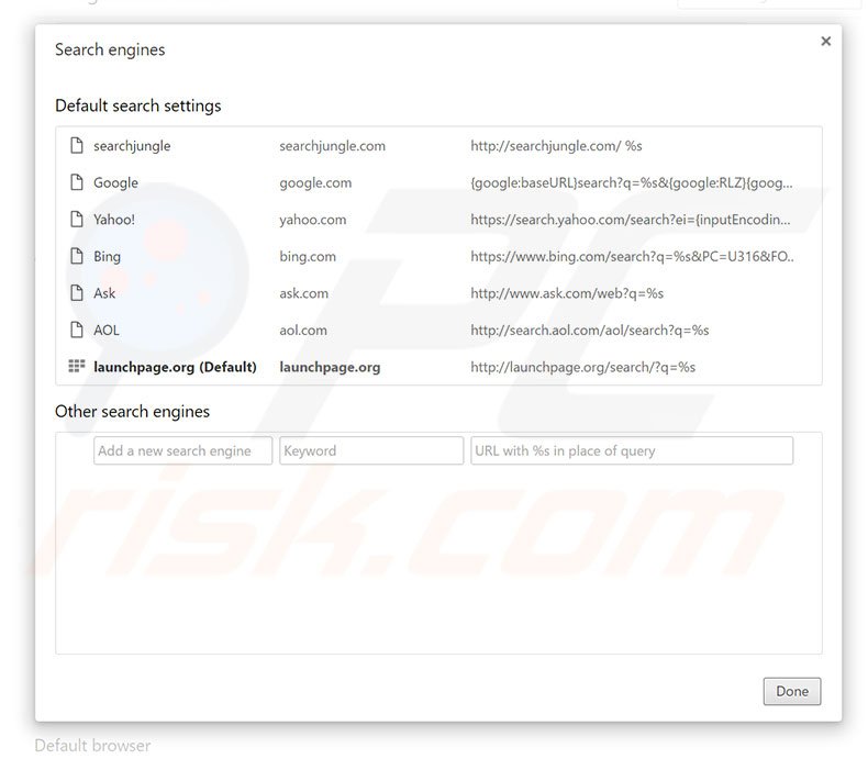 Removendo launchpage.org do motor de pesquisa padrão do Google Chrome