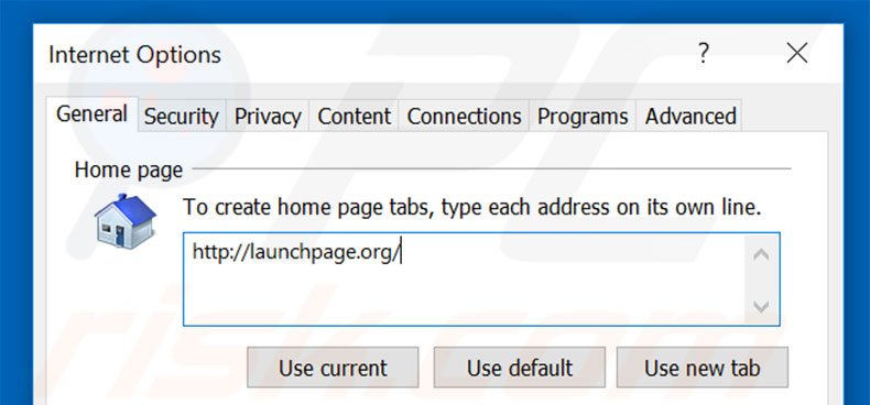 Removendo a página inicial launchpage.org do Internet Explorer