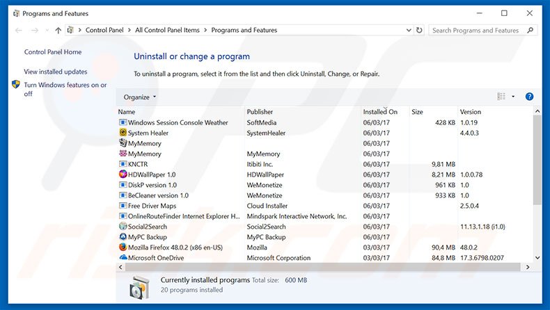 desinstalar o sequestrador de navegador launchpage.org via Painel de Controlo