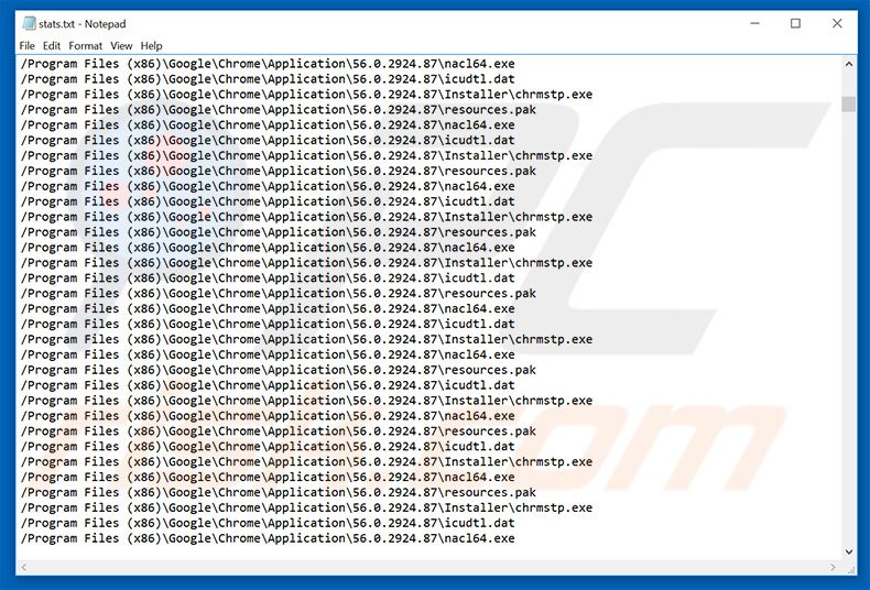 lista de ficheiros encriptados por Lick