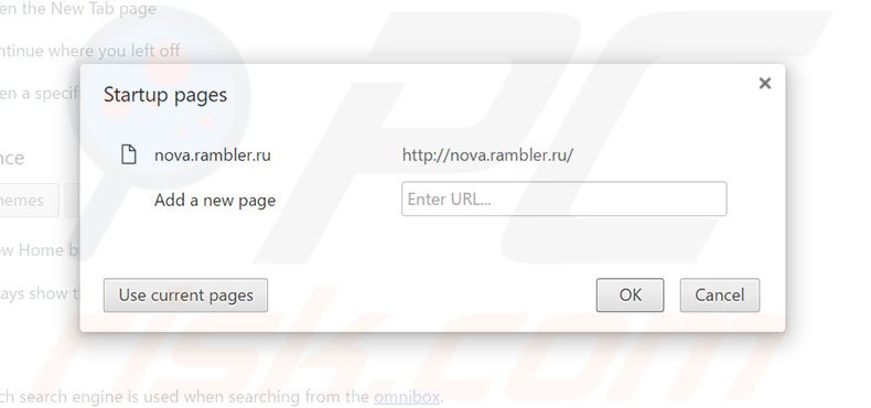 Removendo a página inicial rambler.ru do Google Chrome