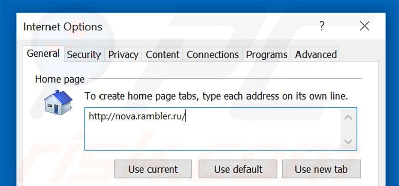 Removendo a página inicial rambler.ru do Internet Explorer