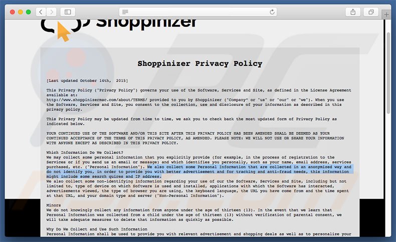 Política de Privacidade de Shoppinizer