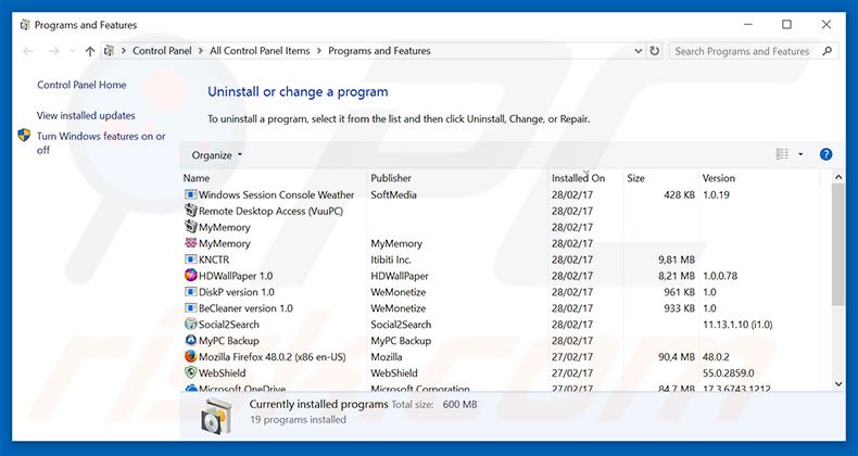 Desinstalar  o adware Your Hard Drive Will Be Deleted via Painel de Controlo