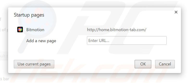 Removendo a página inicial home.bitmotion-tab.com do Google Chrome