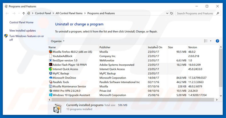 desinstalar o sequestrador de navegador cleanserp.net via Painel de Controlo