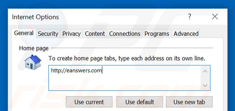 Removendo a página inicial eanswers.com do Internet Explorer