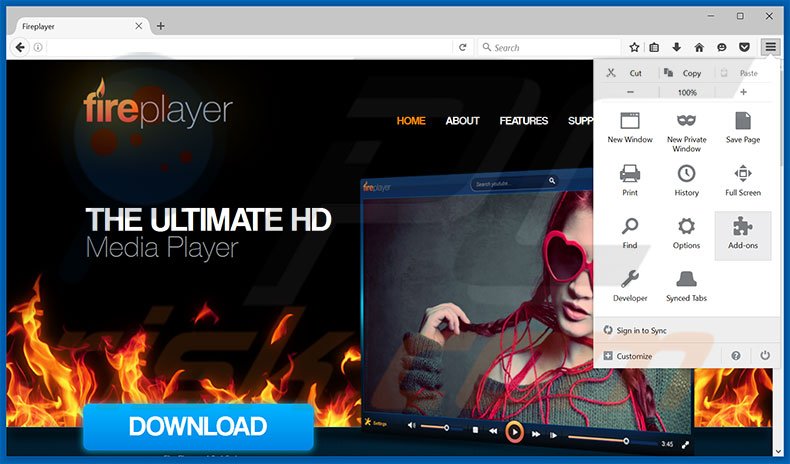 Remoção dos anúncios FirePlayer do Mozilla Firefox passo 1