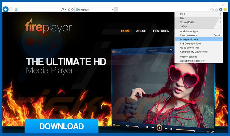 Removendo os anúncios FirePlayer do Internet Explorer passo 1