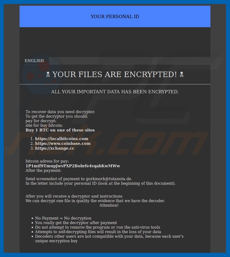 Ransomware do globeimposter variante .hNcrypt