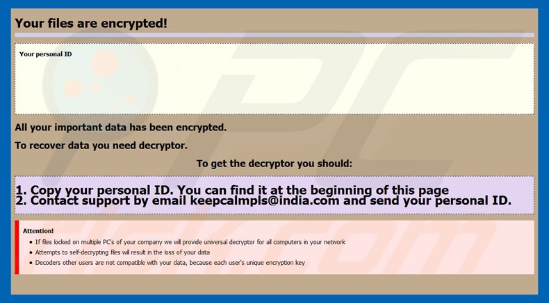 Ransomware globeimposter variante .keepcalm