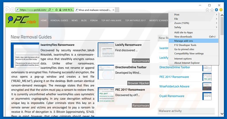 Removendo os anúncios Hyper-V Manager do Internet Explorer passo 1