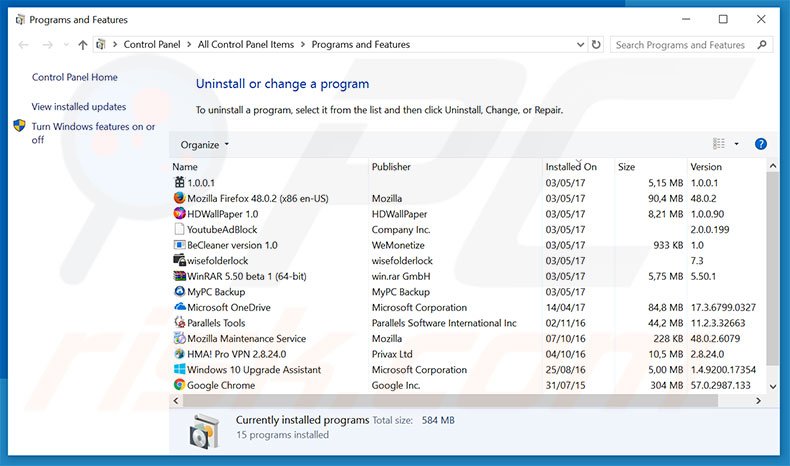 Desinstalar do adware Hyper-V Manager a usar o Painel de Controlo