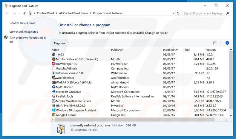 Desinstalar do adware Hyper-V Manager a usar o Painel de Controlo