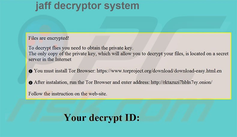 Instruções de desencriptação Jaff Decryptor System