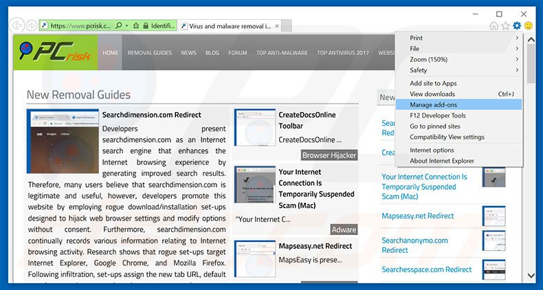 Removendo Anúncios Detectados de Spyware Pornográfico Malicioso/Riskware do Internet Explorer passo 1