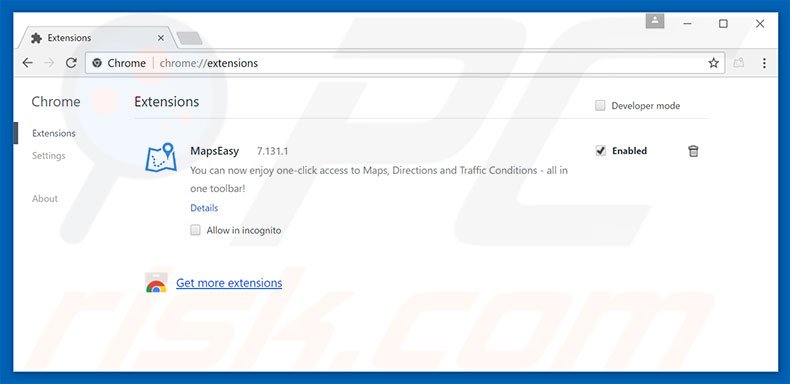 Removendo as extensões relacionadas a mapseasy.net do Google Chrome