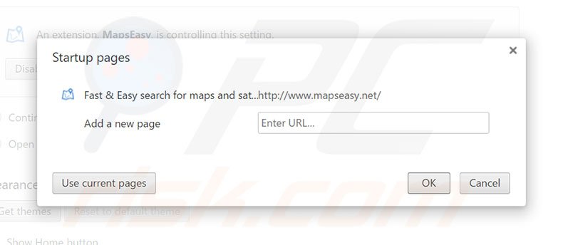Removendo a página inicial mapseasy.net do Google Chrome