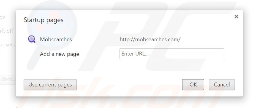 Removendo mobsearches.com da página inicial do Google Chrome