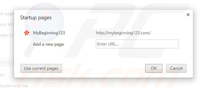 Removendo a página inicial mybeginning123.com do Google Chrome