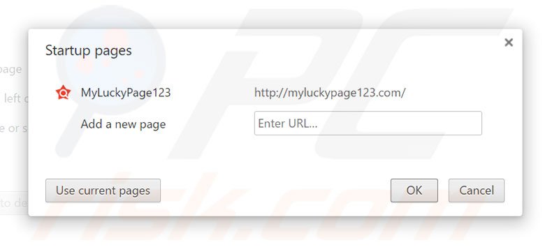 Removendo a página inicial myluckypage123.com do Google Chrome