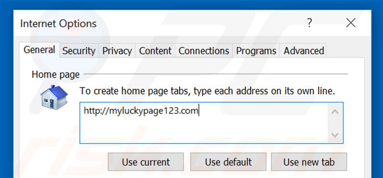 Removendo a página inicial myluckypage123.com do Internet Explorer