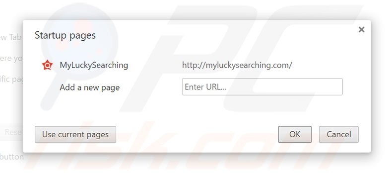 Removendo a página inicial myluckysearching.com do Google Chrome