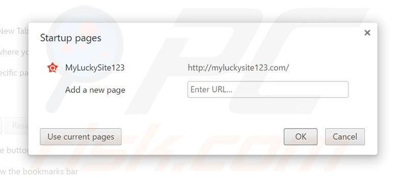 Remova a página inicial myluckysite123.com do Google Chrome