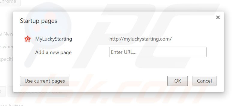 Removendo a página inicial myluckystarting.com do Google Chrome