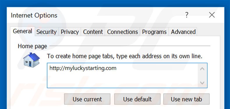 Removendo a página inicial myluckystarting.com do Internet Explorer