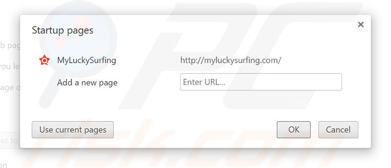 Removendo a página inicial myluckysurfing.com do Google Chrome