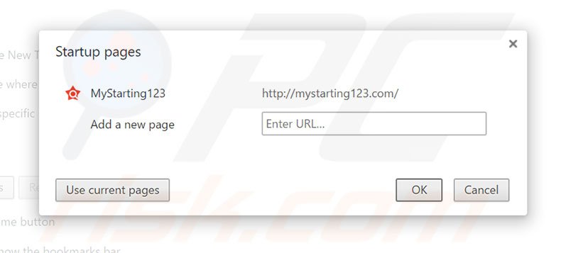 Removendo a página inicial mystarting123.com do Google Chrome