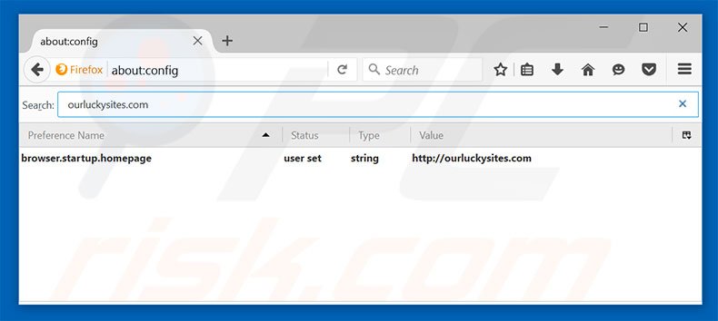 Removendo a página inicial ourluckysites.com e motor de busca padrão do Mozilla Firefox