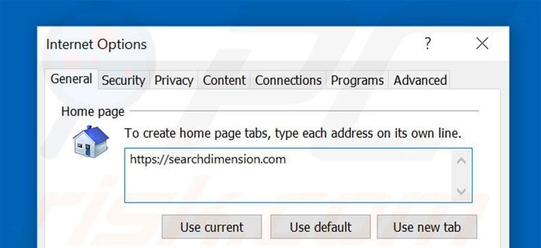 Removendo a página inicial searchdimension.com do Internet Explorer