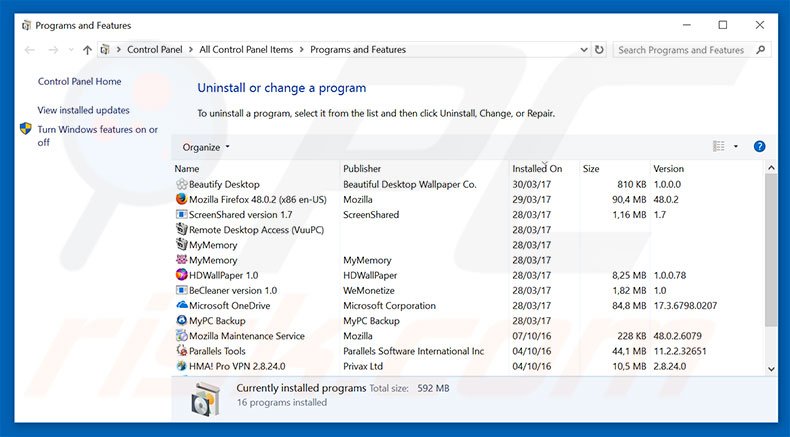 desinstale o sequestrador de navegador searchdimension.com via Painel de Controlo