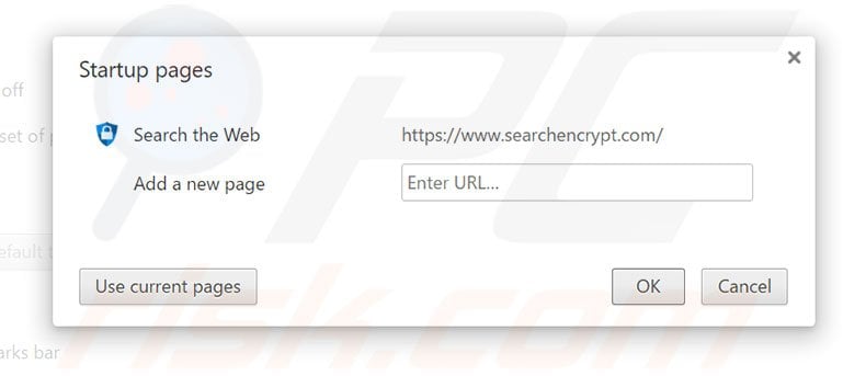 Removendo a página inicial searchencrypt.com do Google Chrome
