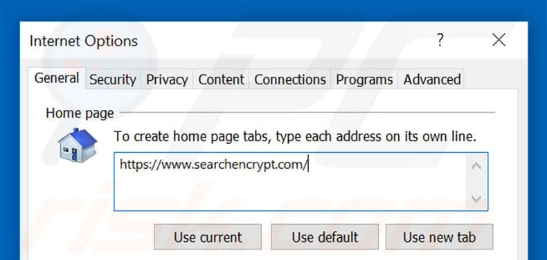 Removendo a página inicial searchencrypt.com do Internet Explorer