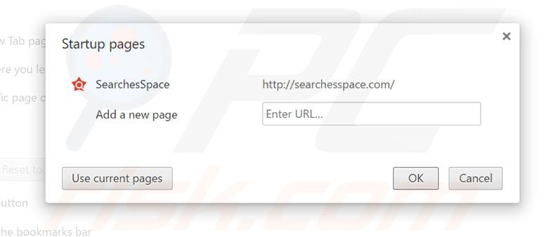 Removendo a página inicial searchesspace.com do Google Chrome