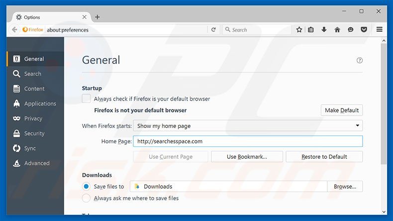 Removendo searchesspace.com da página inicial do Mozilla Firefox