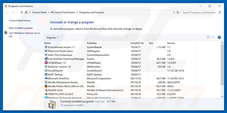 desinstalar o sequestrador de navegador searchesspace.com via Painel de Controlo