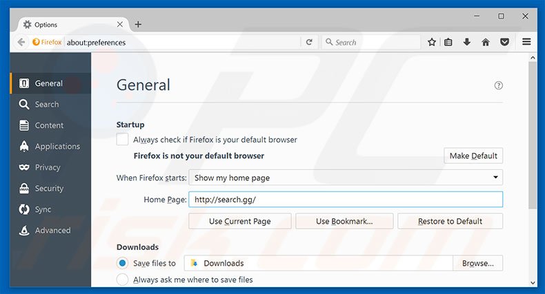 Removendo search.gg da página inicial do Mozilla Firefox