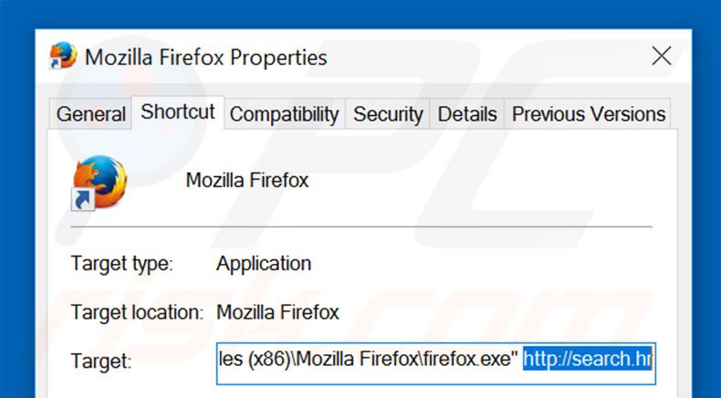 Removendo search.hr do atalho do Mozilla Firefox passo 2
