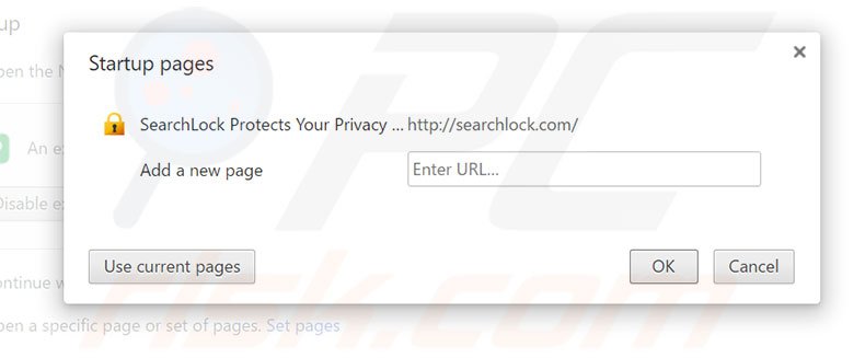 Removendo a página inicial searchlock.com do Google Chrome