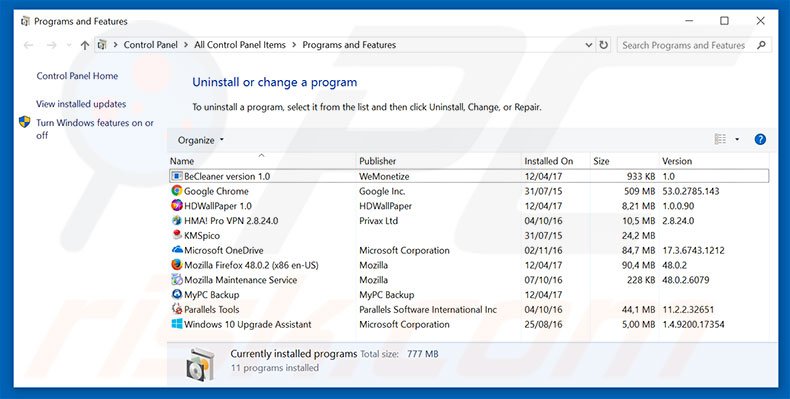 desinstalar o sequestrador de navegador searchlock.com via Painel de Controlo