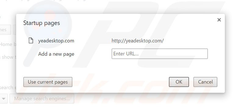Removing yeadesktop.com from Google Chrome homepage