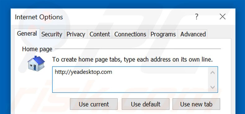 Removendo a página inicial yeadesktop.com do Internet Explorer
