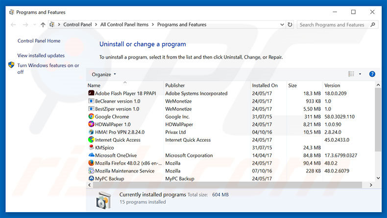 desinstalar o adware COMPUTER BLOCKED via Painel de Controlo