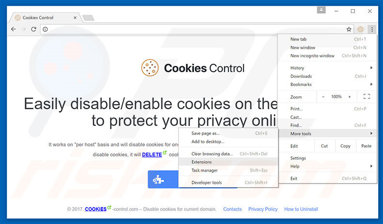 Removendo os anúncios Cookies Control do Google Chrome passo 1
